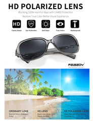 FEISEDY Women Polarized Sunglasses 100% UV400 Vintage Square Sun Glasses Outdoor Driving Fashion Shades for Women B2526