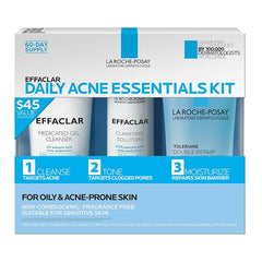 La Roche-Posay Effaclar Daily Acne Essentials Kit, Acne Treatment System, Salicylic Acid Acne Cleanser, Pore Refining Toner, & Matte Face Moisturizer for Oily Skin & Combination Skin, Oil-Free, 2 Month Supply