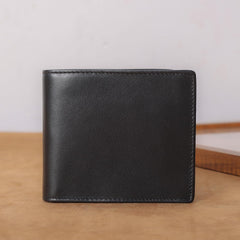 Polare Men's RFID Blocking Cowboy Genuine Natural Crazy Horse Leather Bifold Wallet - Black-Large