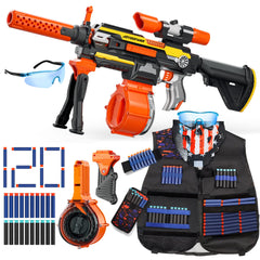 Toy Guns Automatic Machine Gun with Tactical Vest Kit -Toy Sniper Gun Rifle with Bipod - Drum Magazine Clips and 120 Darts -Toys Foam Guns for Boys 8-12 Kids Adults Gifts for Birthday Christmas