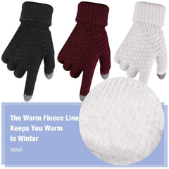 ELECDON Winter Touchscreen Gloves, Women's Winter Touchscreen Gloves with Fleece Lining, Warm Knit Gloves with Elastic Cuffs for Cold Weather