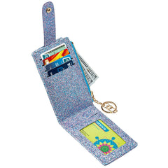 Small Card Wallet for Women Slim Rfid Front Pocket Card Cases Holder Zipper Coin Purse (Bling-Blue)