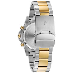 Bulova Men's Classic Sport 6-Hand Chronograph Quartz Watch, Calendar Date, Luminous Hands and Markers, 100M Water Resistant, 44mm - Two Tone Gold/ Black Dial
