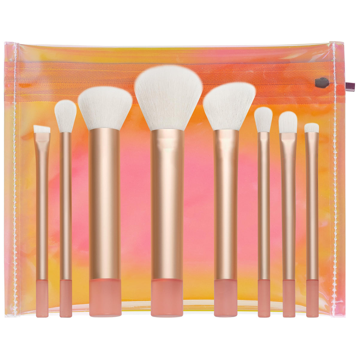 TERRIFI The Wanderer Make up Brush Kit, Premium and Professional 8 Midi-size Brush Set with Bag, Soft Bristles, Foundations, Powders, and Concealers, For Foundations, Powders, and Concealers, Gold