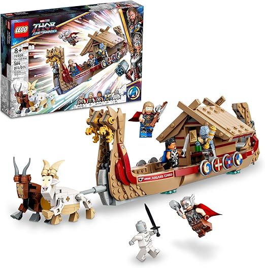 LEGO Marvel The Goat Boat 76208 Building Set - Thor Set with Toy Ship, Stormbreaker, and Movie Inspired Thor, Korg, and Valkyrie Minifigures, Avengers Gifts for Kids, Boys, and Girls Ages 8+