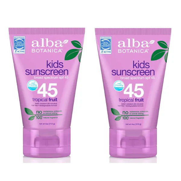 Alba Botanica Very Emollient, Kids Sunscreen SPF 45 4 oz (Pack of 2)