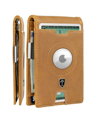 TRAVANDO AirTag* Wallet Mens Wallet with Money Clip Air Tag Wallet Card Holder RFID Blocking Bifold Gifts for Men (Cognac Brown)