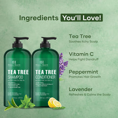 Botanic Hearth Shampoo and Conditioner Set - with 100% Pure Tea Tree Oil, for Itchy and Dry Scalp, Sulfate/Paraben Free - for Men and Women - 16 fl oz each