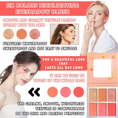 KASTWAVE 6 Colors Blush Palette, Blush for Cheek, Matte Mineral Blush Powder Bright Shimmer Face Blush, Professional Facial Beauty Cosmetic Makeup Blush