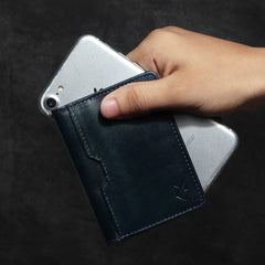 FOXHACKLE RFID Bifold Leather Wallet, Slim Minimalist Card Holder for Men & Women- Blue Tan