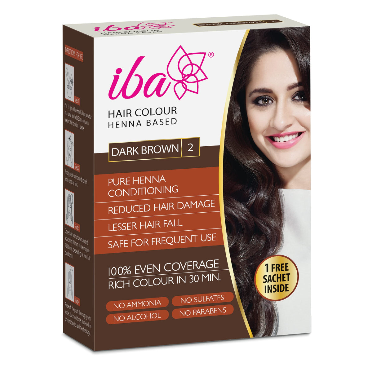 Iba Hair Color Free Sachet, Free from Sulfate, Parabens and Alcohol - 70g, Dark Brown