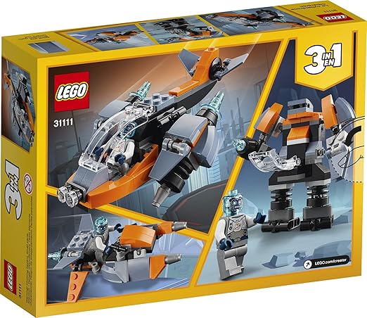 LEGO Creator 3 in 1 Cyber Drone Space Toys, Transforms from Drone to Cyber Mech or Cyber Scooter, Space Toy Building Set, Gift for 6 Plus Year Old Kids, Boys, and Girls, 31111