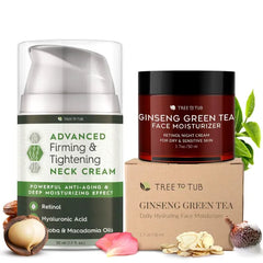 Tree to Tub Retinol Night Cream and Neck Cream Set – Unscented Face & Neck Duo with Hyaluronic Acid, Ginseng & Jojoba Suitable for Dry, Sensitive Skin - 50ml Each