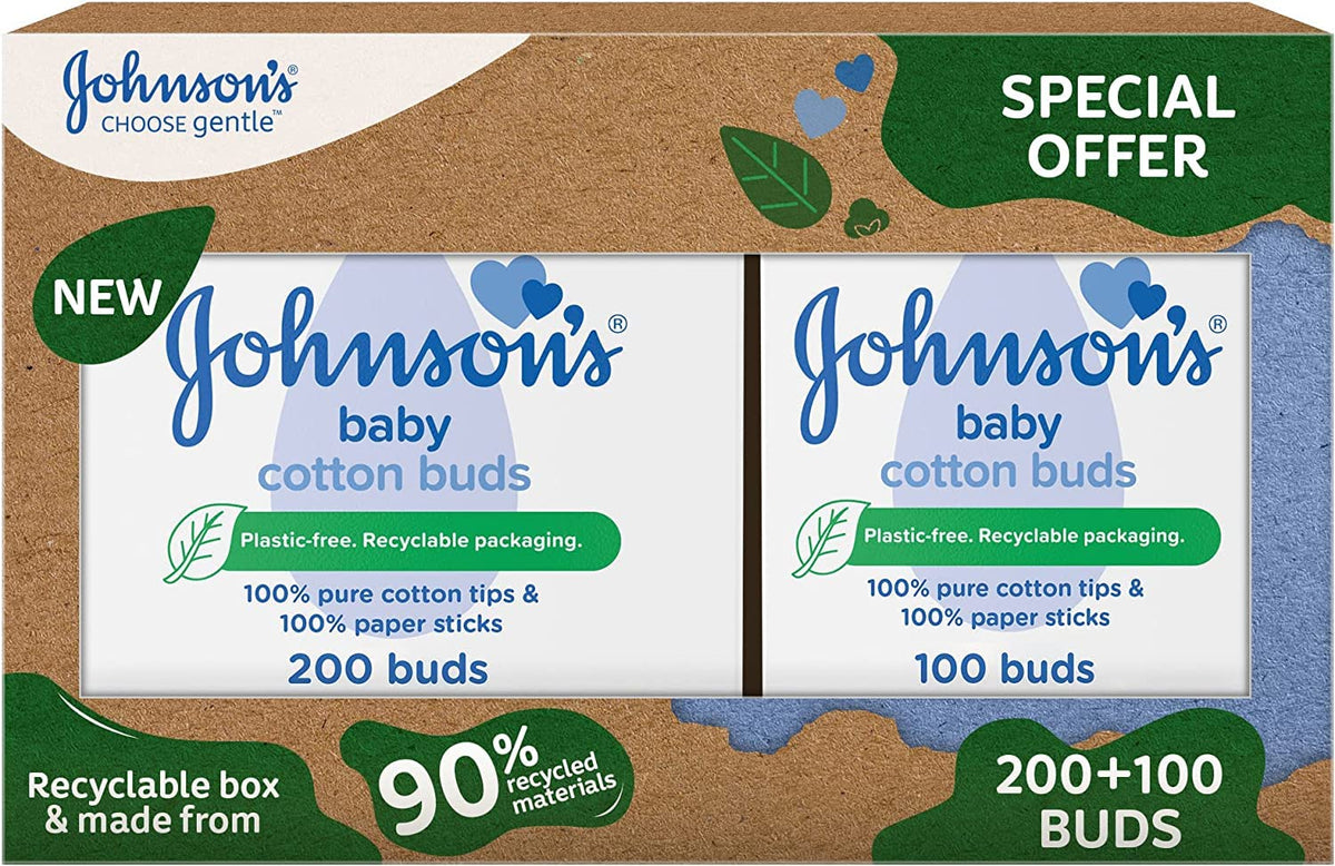 Johnson's Baby Cotton Buds, 200 + 100 Sticks Free