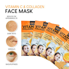 Azure Cosmetics Vitamin C & Collagen Moisturizing Facial Mask- Anti Aging, Deeply Moisturizing & Firming - Brightening Mask, Improves Elasticity - Skin Care Made in Korea - 5 Pack