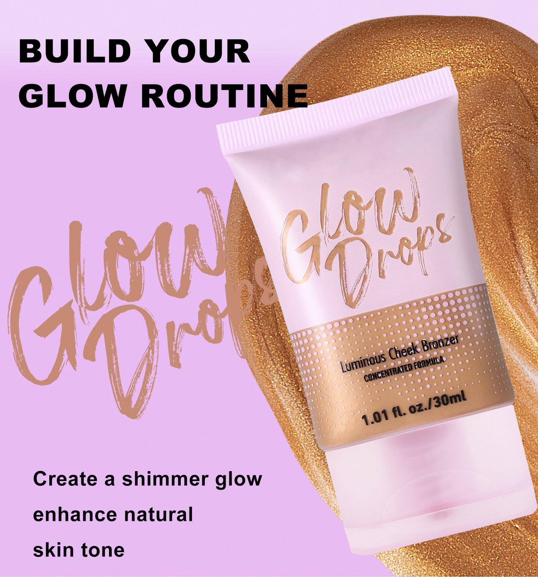 Bronze Glow Drops, Liquid Bronzing Drops for Flawless Skin & A Radiant Finish, Liquid Highlighter Luminous Drops for a Radiant Glow, Shimmer Highlighter Makeup, Vegan Concentrated Formula (30ml)