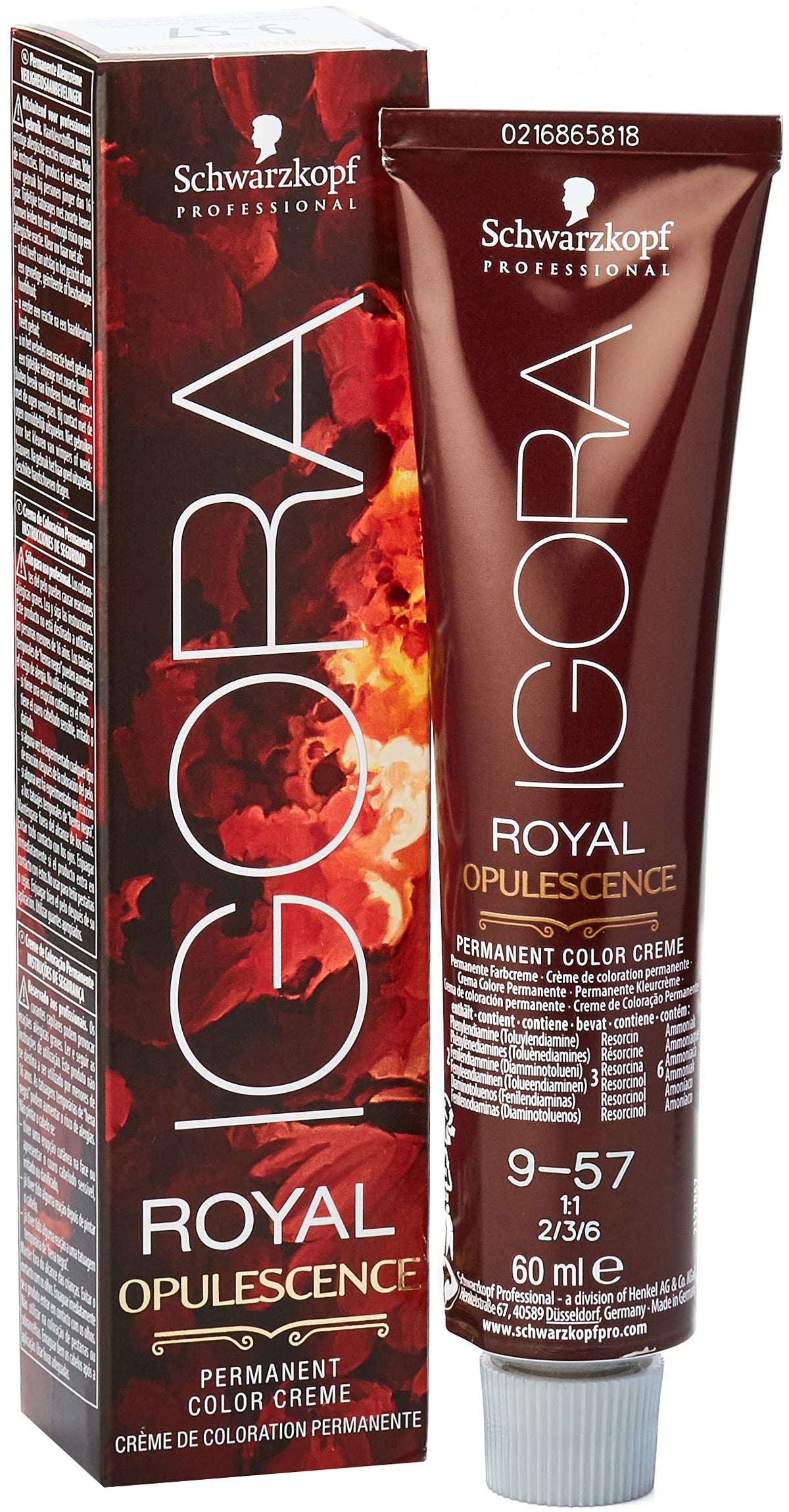 Schwarzkopf Professional Igora Royal Opulescence Permanent Hair Colour Cream, No. 9-57 Extra Light Blonde Gold Copper, 60 ml, 4045787363203