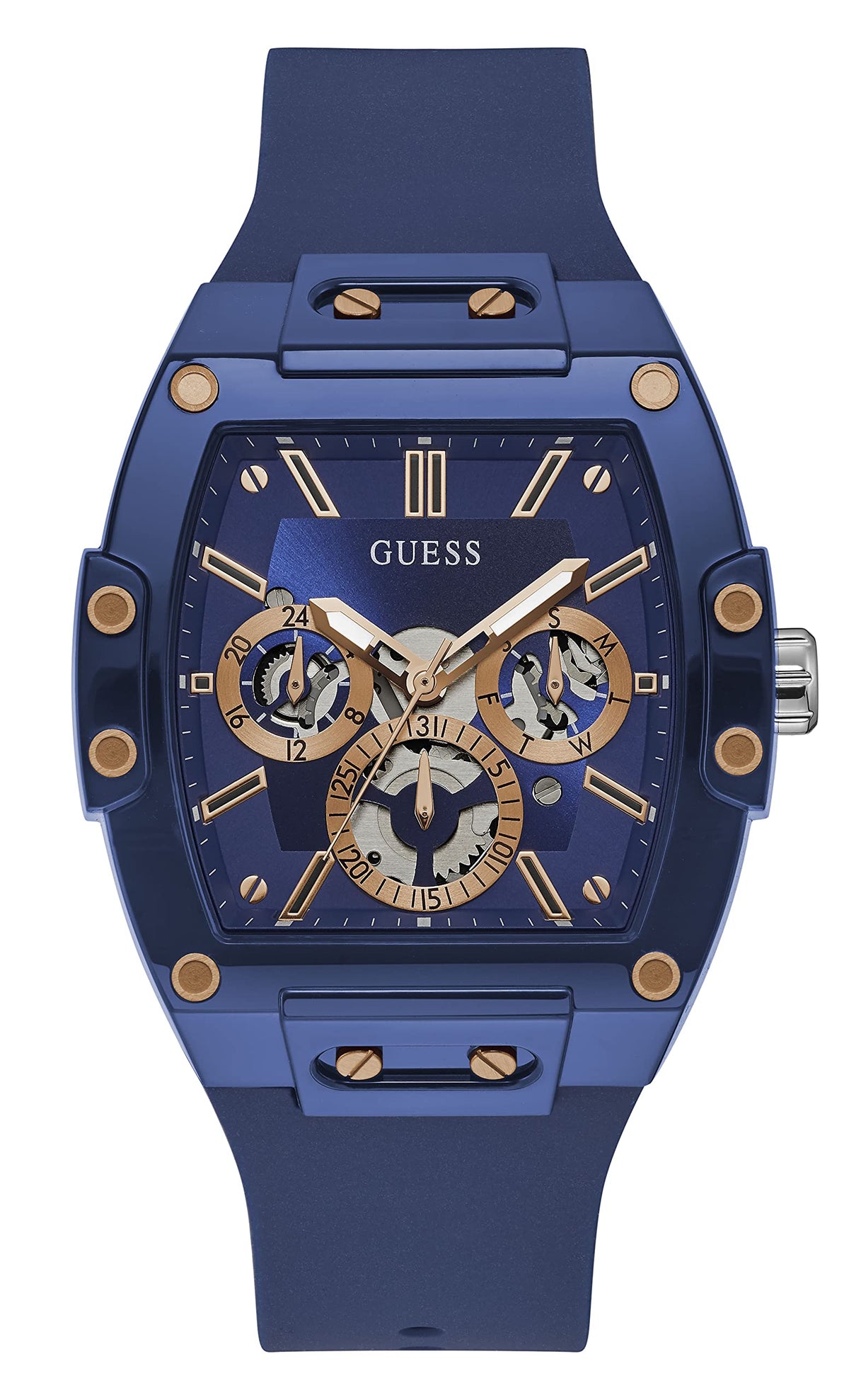 GUESS Men's Trend Casual Tonneau Diamond 43mm Watch – Black Dial Stainless Steel Case & Bracelet