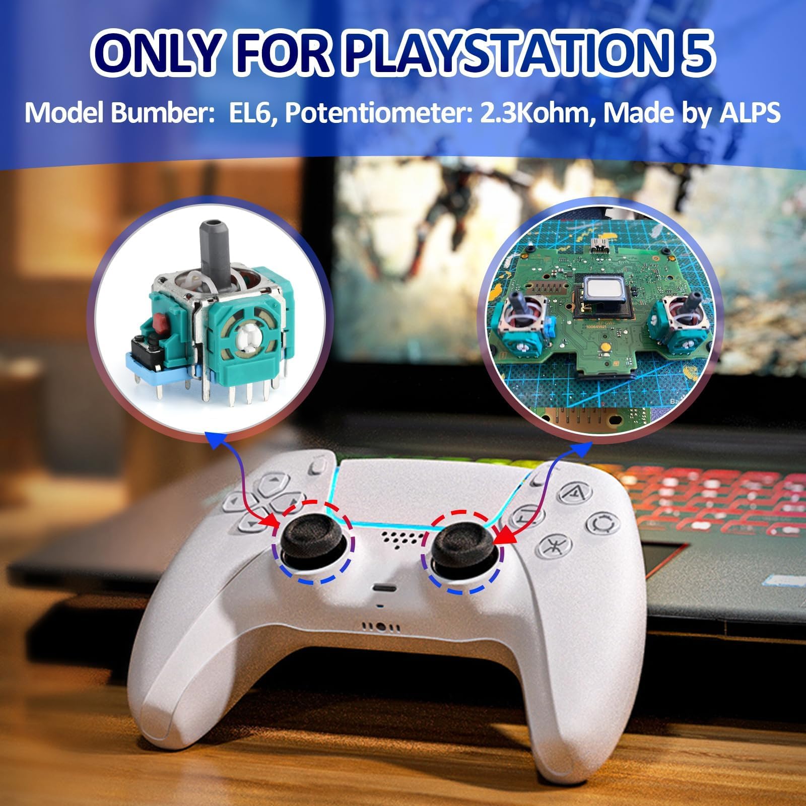 Khazna 4PCS 3D PS5 Joysticks Replacement For Sony Playstation 5 PS5 Controller Joystick Replacement PS5 Analog Stick Replacement for PS5 Thumbsticks Module Controller Replace Accessories