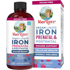MARYRUTH'S Prenatal & Postnatal Iron Liquid, Sugar Free, Vegan, 15.22 Fl Oz | Bioavailable Ferrochel, Red Blood Cell Production, Sugar Free, Vegan, Non-GMO