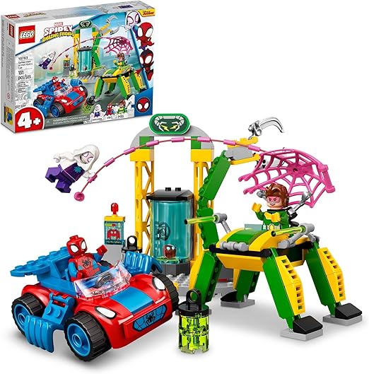 LEGO Marvel Spidey and His Amazing Friends Spider-Man at Doc Ock’s Lab 10783 Building Kit; Super-Hero Playset with Spider-Man, a Vehicle and 2 Other Minifigures; Gift for Kids Aged 4+ (131 Pieces)