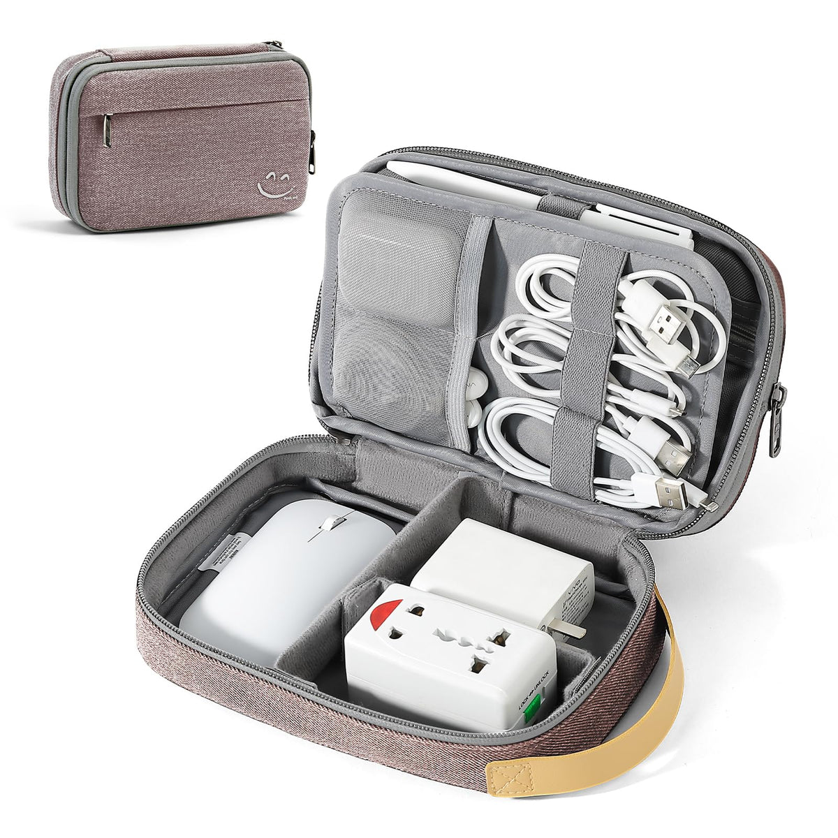 Excefore Travel Electronic Cord Organizer, Waterproof Nylon Travel Case for Charger, Phone, SD Card, SIM Card, Earphone, USB Drives, Lightweight and Expandable, Pink