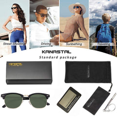 KANASTAL Polarized Horn Rimmed Sunglasses for Men and Women, Classic Half Frame Sun Glasses, Semi Rimless Shades for Womens 100% UV400 Protection Driving