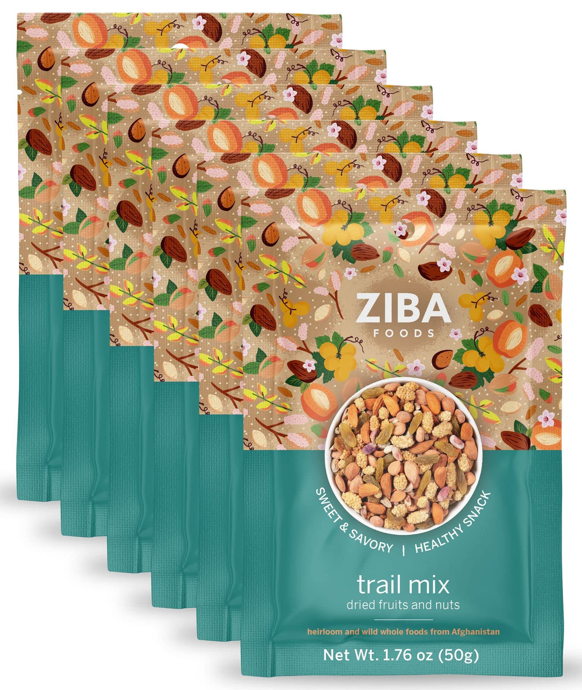 Ziba Foods Trail Mix - Sweet Apricot Kernels, Mulberries, Raisins, Almonds & Pistachios - Non-GMO, Vegan, Whole 30 Friendly & Paleo - High in Fiber, Iron & Antioxidants - Sweet & Savory, Pack of 6