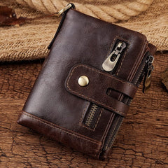 SLGOL Mens Chain Wallets with Anti-Theft Chain, Genuine Leather Purse RFID Blocking Bifold Wallet with Coin Pocket Purse (coffee)