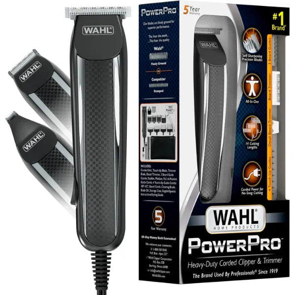 Wahl PowerPro Corded Detailer Trimmer Kit for Mens Grooming – for Beard, Mustache, Stubble, Ear, Nose, & Body Grooming (Model 9686)
