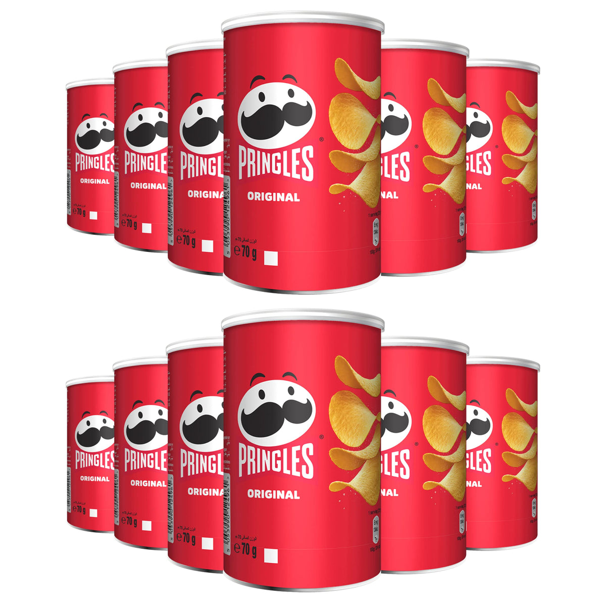 Pringles Original Flavour Classic Salted Potato Chips - Crispy Snack - Crunchy Snack Food for Movies, Games & More - On-the-Go Can - 70g Pack Of 12 Cans