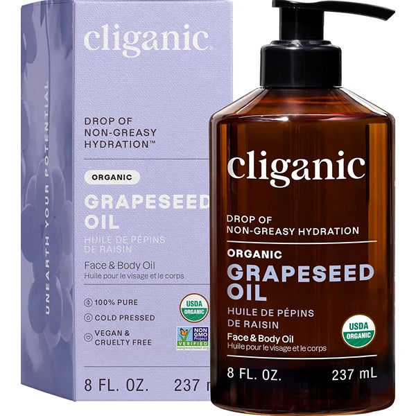 Cliganic Organic Grapeseed Oil, 100% Pure - For Skin, Hair & Face | Natural Cold Pressed Unrefined
