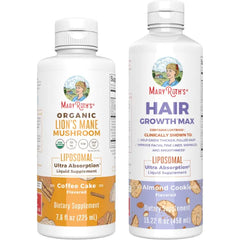 MARYRUTH'S Organics Lion's Mane Liposomal (Coffee Cake) & Hair Growth MAX (Almond Cookie) | Clean Label Project Verified® | Vitamins for Cognitive Support, Beauty, and Overall Health | Vegan, Non-GMO