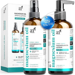 Artnaturals Magnesium Oil Spray Body Lotion 8oz Set with Aloe Vera Pure Topical Magnesium Chloride for Muscle Pain Relief, Sleep Support, Leg Cramps & Relaxation Fast Absorbing