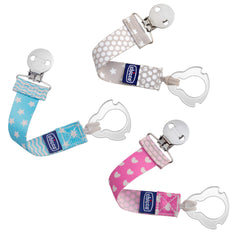 Chicco Universal Two in One Baby Pacifier/Soother Clip/Holder with Universal Loop for Teethers and Small Toys, Plus Soft Attachment Ring Included for Knob Style Pacifiers, Pink/Grey
