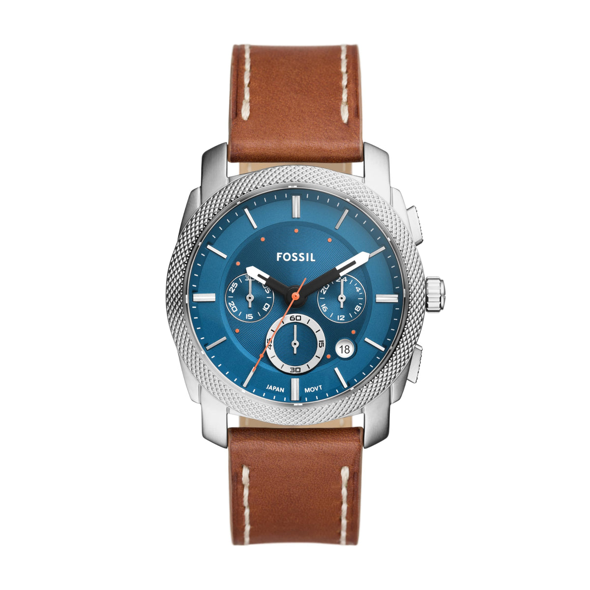 Fossil Machine Men's Watch with Stainless Steel or Leather Band, Chronograph or Analog Watch Display Silver/Tan Cuff Chrono