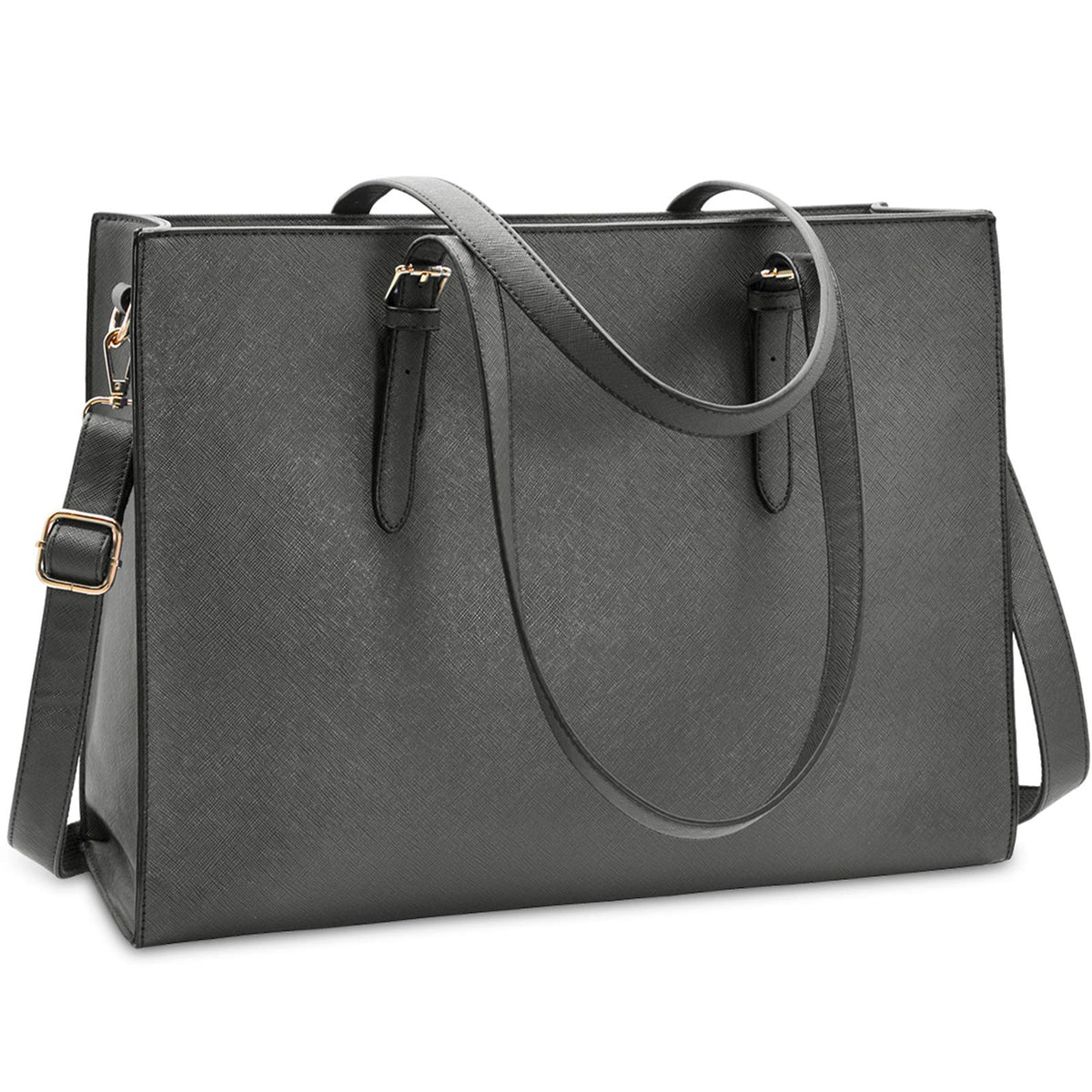 Laptop Bag for Women Waterproof Lightweight Leather 15.6 Inch Computer Tote Bag - Grey