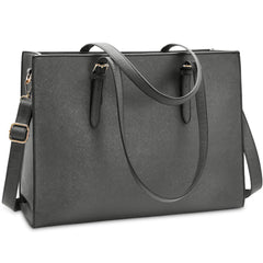Laptop Bag for Women Waterproof Lightweight Leather 15.6 Inch Computer Tote Bag - Grey