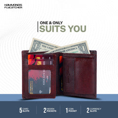 HAMMONDS FLYCATCHER Genuine Leather Wallet for Men - RFID Protected Leather Purse for Men, Money Purse for Men, Bi-Fold Wallet - 3 Card Slots, 2 ID Slots, Coin Pocket, Hidden Pockets - Brown