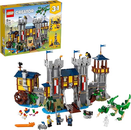 LEGO Creator 3in1 Medieval Castle Toy to Tower or Marketplace 31120, with Skeleton, Dragon Figure, 3 Minifigures and Catapult