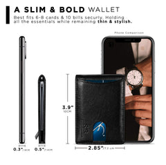 SERMAN BRANDS RFID Blocking Slim Bifold Genuine Leather Minimalist Front Pocket Wallets for Men with Money Clip Thin Mens - Jet Black 1.0