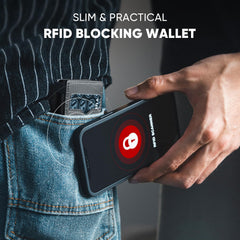 VULKIT Minimalist Wallet with Money Band RFID Wallet for Mens Pop Up Wallet Leather Wallet with ID Window & Elastic Band Closure - Grey