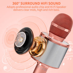 Kids Microphone for Singing, Wireless Bluetooth Karaoke Microphone for Adults, Portable Handheld Karaoke Machine, Toys for Boys and Girls Gift for Birthday Party (Rose Gold)