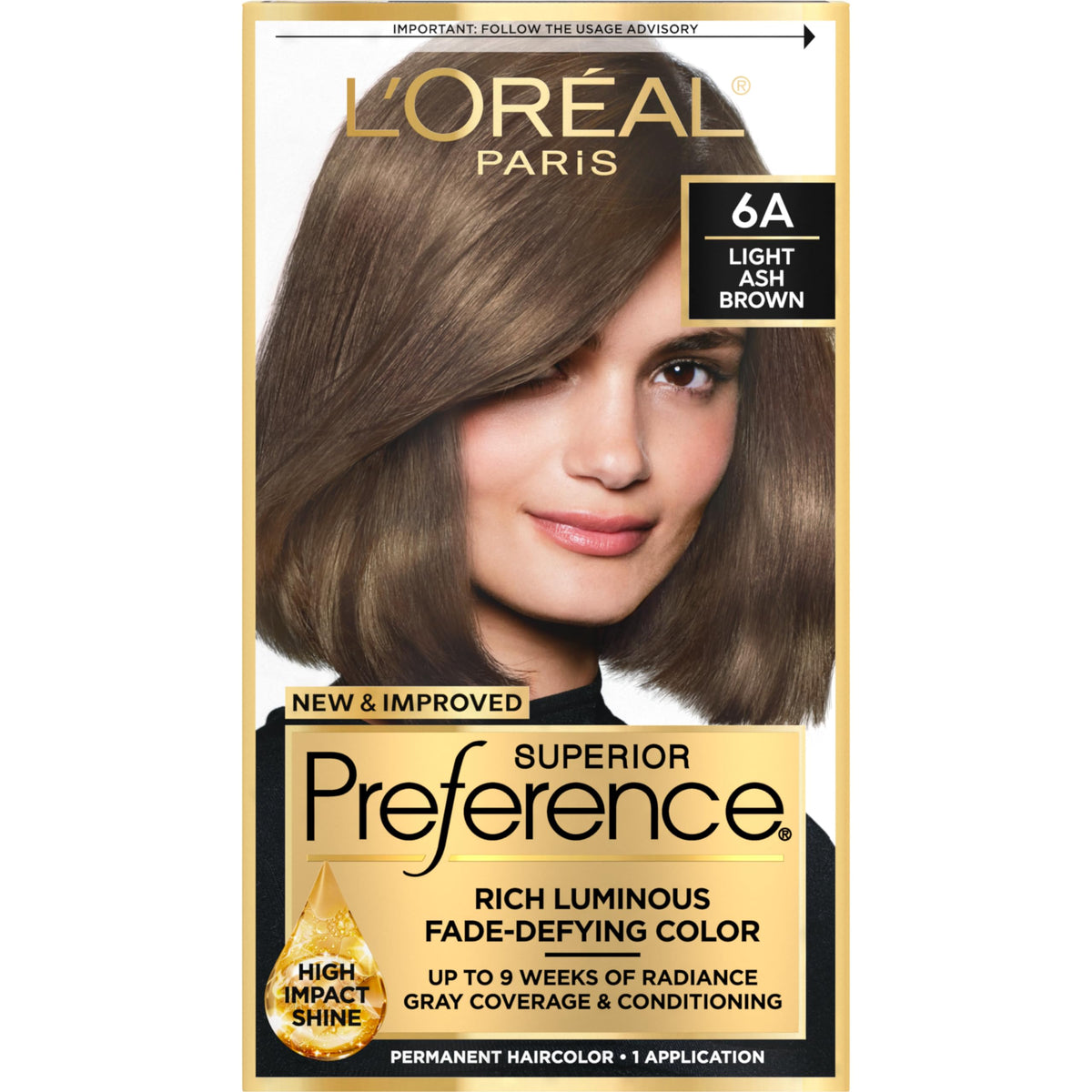 L’Oréal Paris Superior Preference Fade-Defying + Shine Permanent Hair Color, 6A Light Ash Brown.