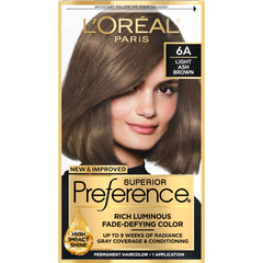 L’Oréal Paris Superior Preference Fade-Defying + Shine Permanent Hair Color, 6A Light Ash Brown.