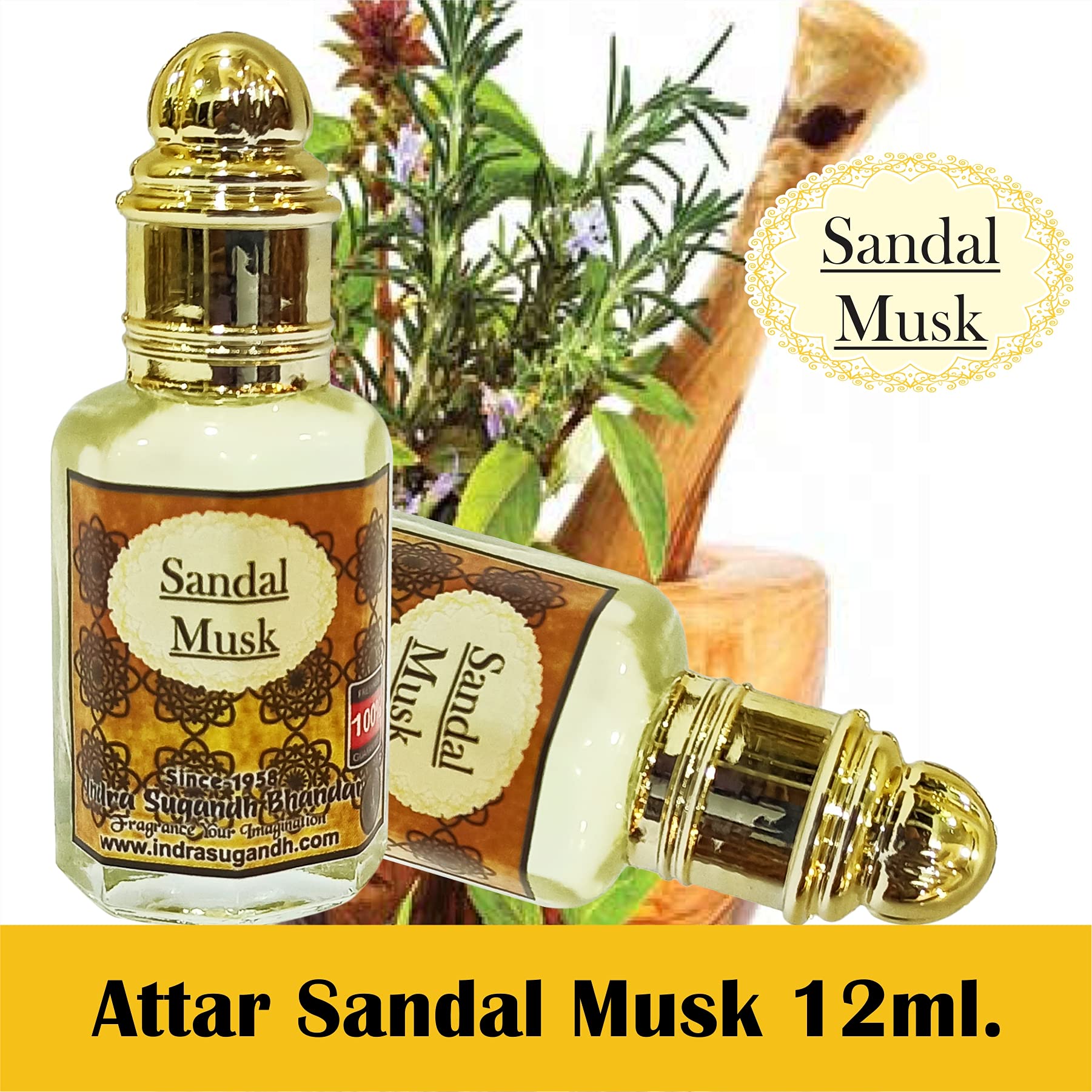 INDRA SUGANDH BHANDAR Attar For Men|Women Original Sandal Musk Rare Chandan & Kasturi Combination Long Lasting Fragrance 12ml Rollon Pack