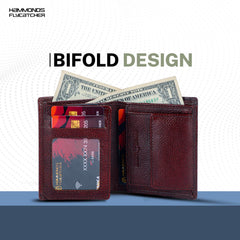 HAMMONDS FLYCATCHER Genuine Leather Wallet for Men - RFID Protected Leather Purse for Men, Money Purse for Men, Bi-Fold Wallet - 3 Card Slots, 2 ID Slots, Coin Pocket, Hidden Pockets - Brown