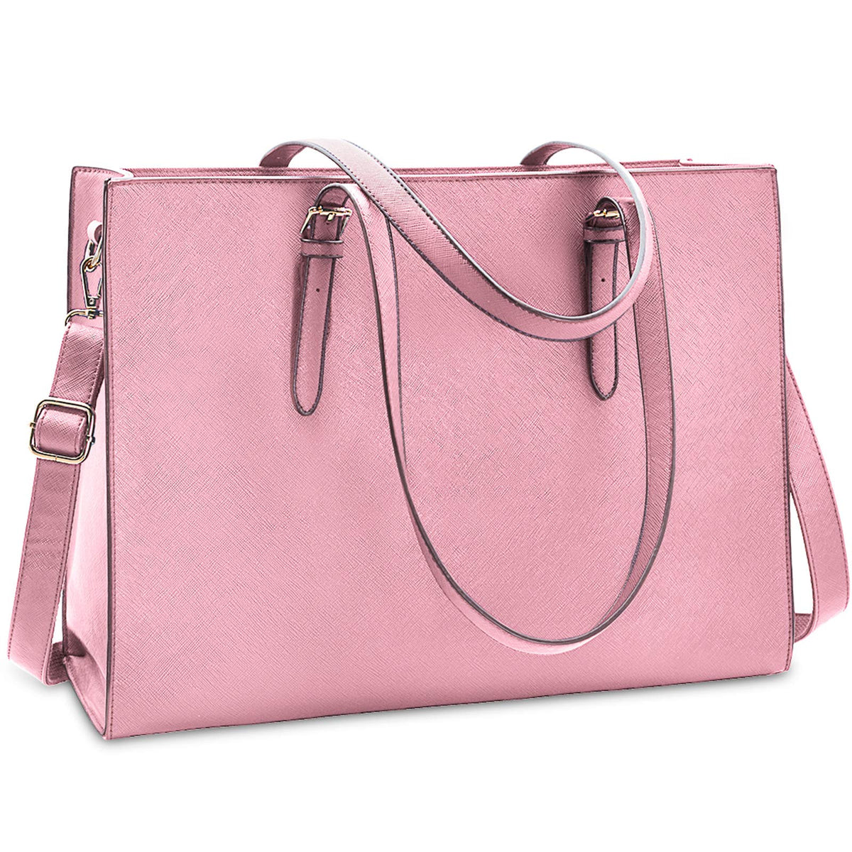NUBILY Laptop Bag for Women Waterproof Lightweight Leather 15.6 Inch Computer Tote Bag - Pink