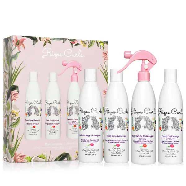 Rizos Curls Complete 4-Step Bundle – Hydrating Shampoo, Deep Conditioner, Refresh & Detangle Spray & Curl Defining Cream for Wavy, Curly & Coily Hair