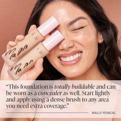 Mally Beauty Stress Less Performance Foundation - Light - Buildable Medium to Full Coverage - Lightweight Foundation Liquid - Niacinamide Brightens and Hydrates Skin - Satin Finish